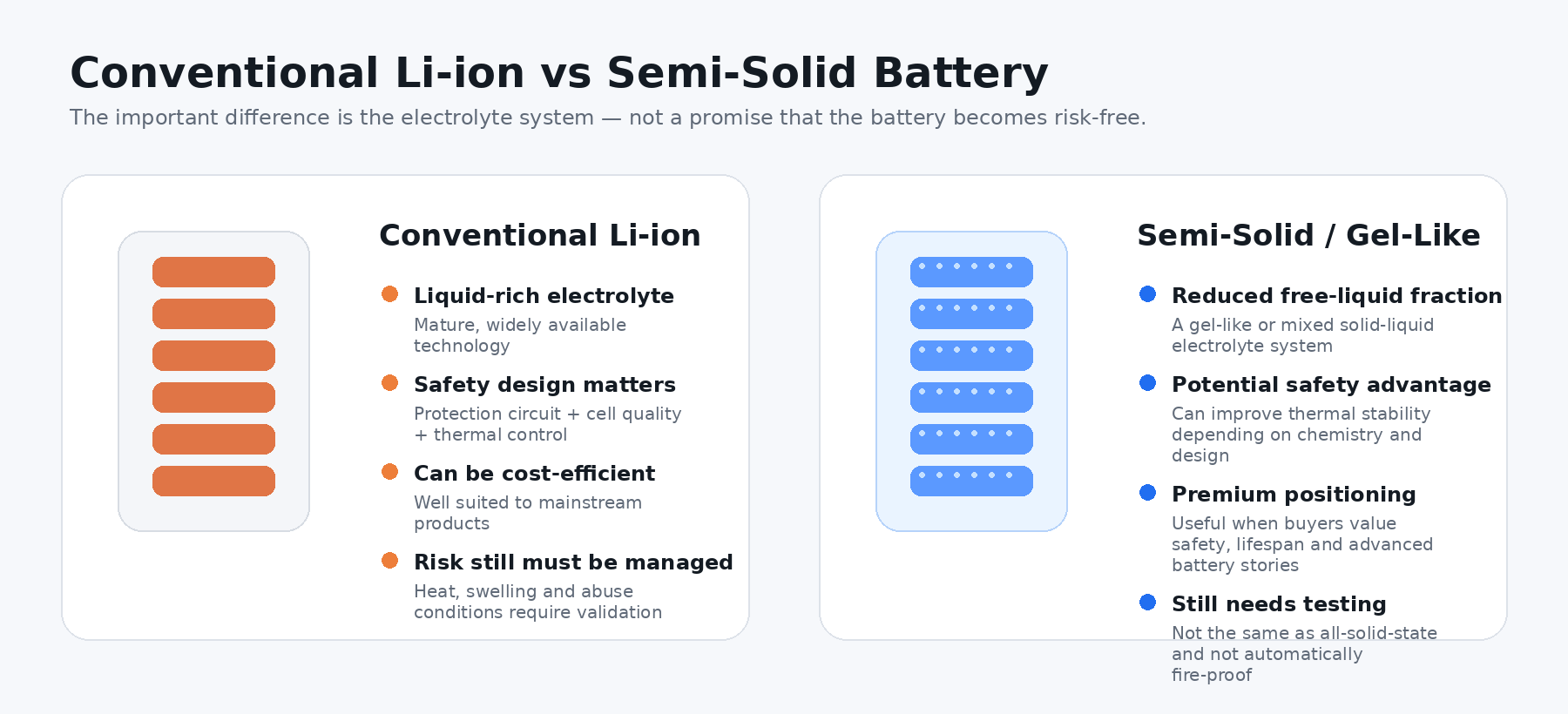 Conventional Li-ion vs Semi-solid battery comparison