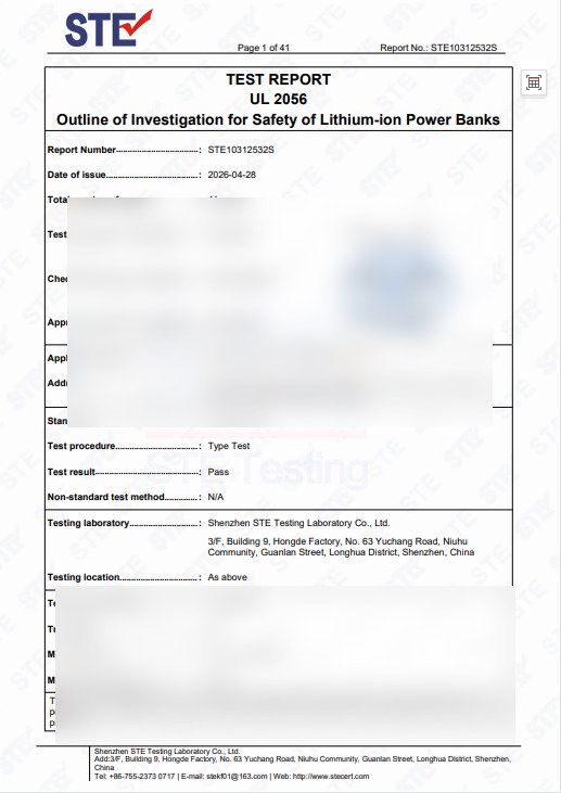 UL2056 certificate preview